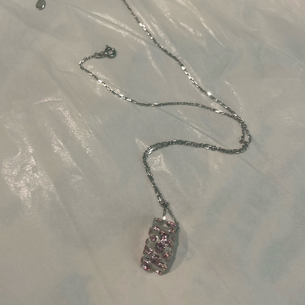 Natalie Mills Pink Lucite Jeweled Necklace